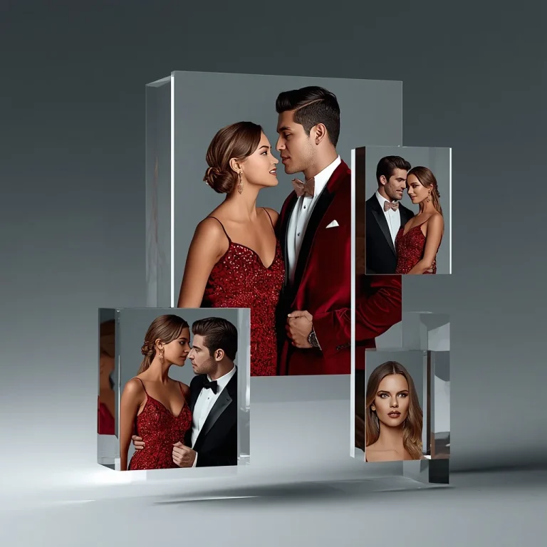 A Premium Floating Glass Collage of a Romantic Fashion Couple | Premium Floating Glass