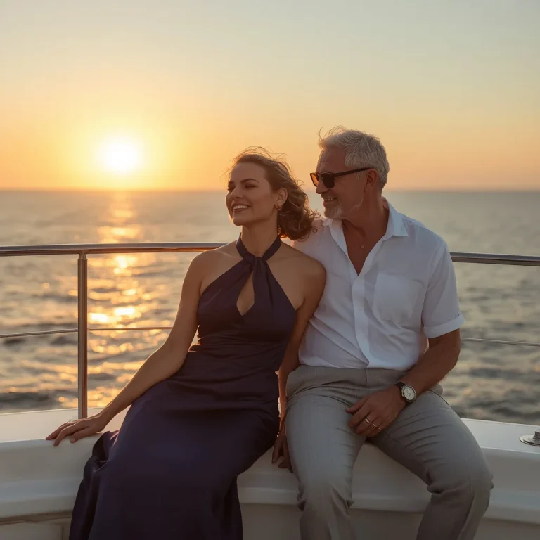 Classic Old Money Yacht Sunset Couple Fashion | Prompt seen couple hug