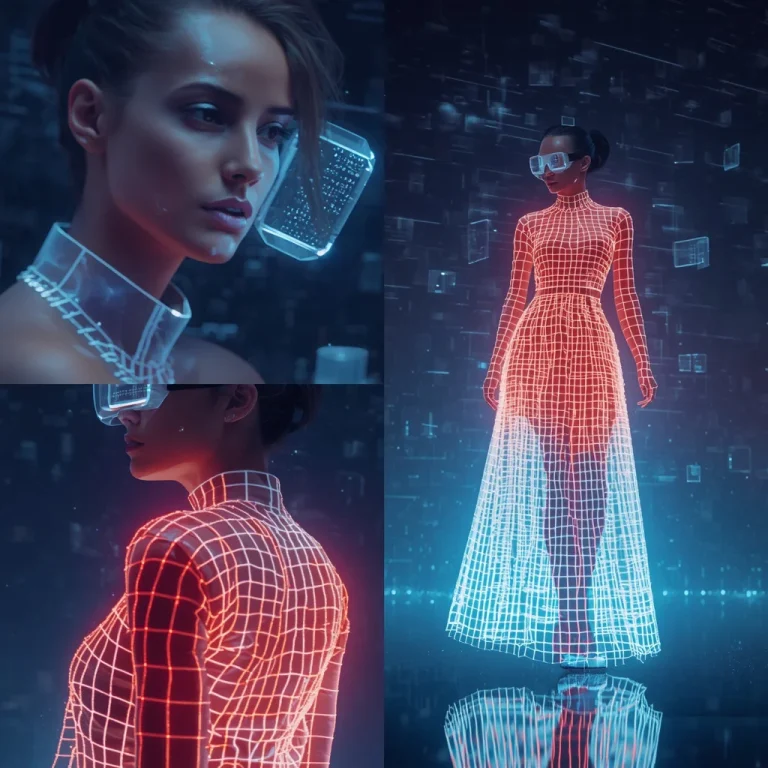 Futuristic Neon Grid Virtual Reality Glamour Gown | Hyper-viral Cinematic Composition