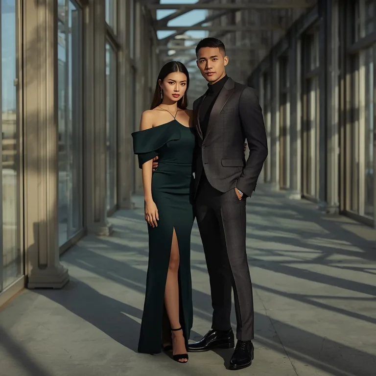 Modern Couple In High Fashion Designer Wear At Penthouse | couple photography ai prompt