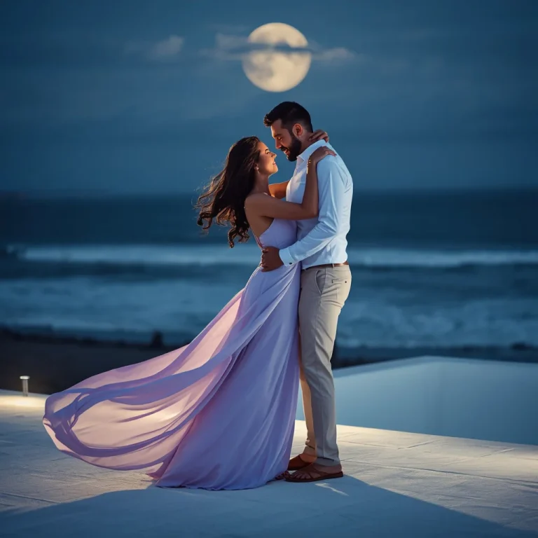Romantic Dreamy Couple On Moonlit Beach Terrace | Romantic Couple Prompt