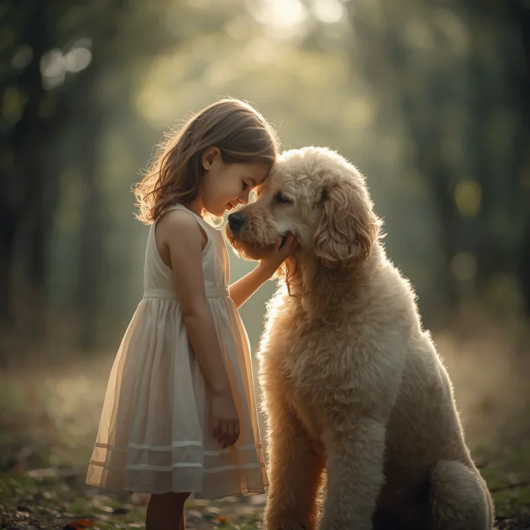 Unbreakable Bond: A Cute Girl and Her Fluffy Pet in a Gentle Forest | Girl Love Prompt