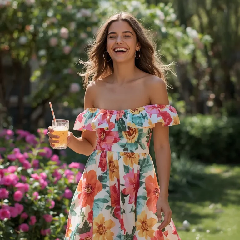 Vibrant Summer Garden Party with a Floral Print Sundress | wedding ai prompt